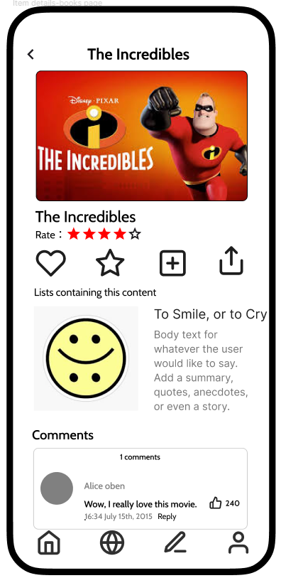 MEdia detail view — media entry with rating and lists