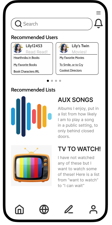 MEdia home — recommended users and lists